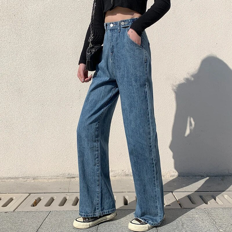 streetwear high waist women's fashion jeans woman girls women wide leg pants trousers female trousers denim bagge mom jeans