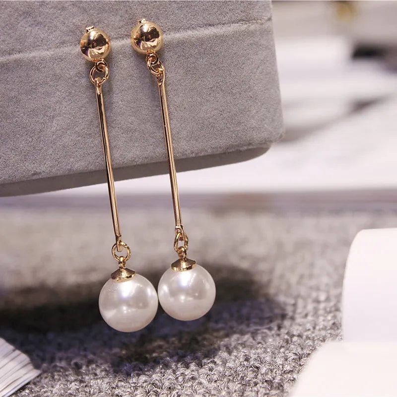 New Korean Star The Same Paragraph Fashion Imitation Pearl Tassel Earrings Wholesale Jewelry Earrings Women Long Section Vintage