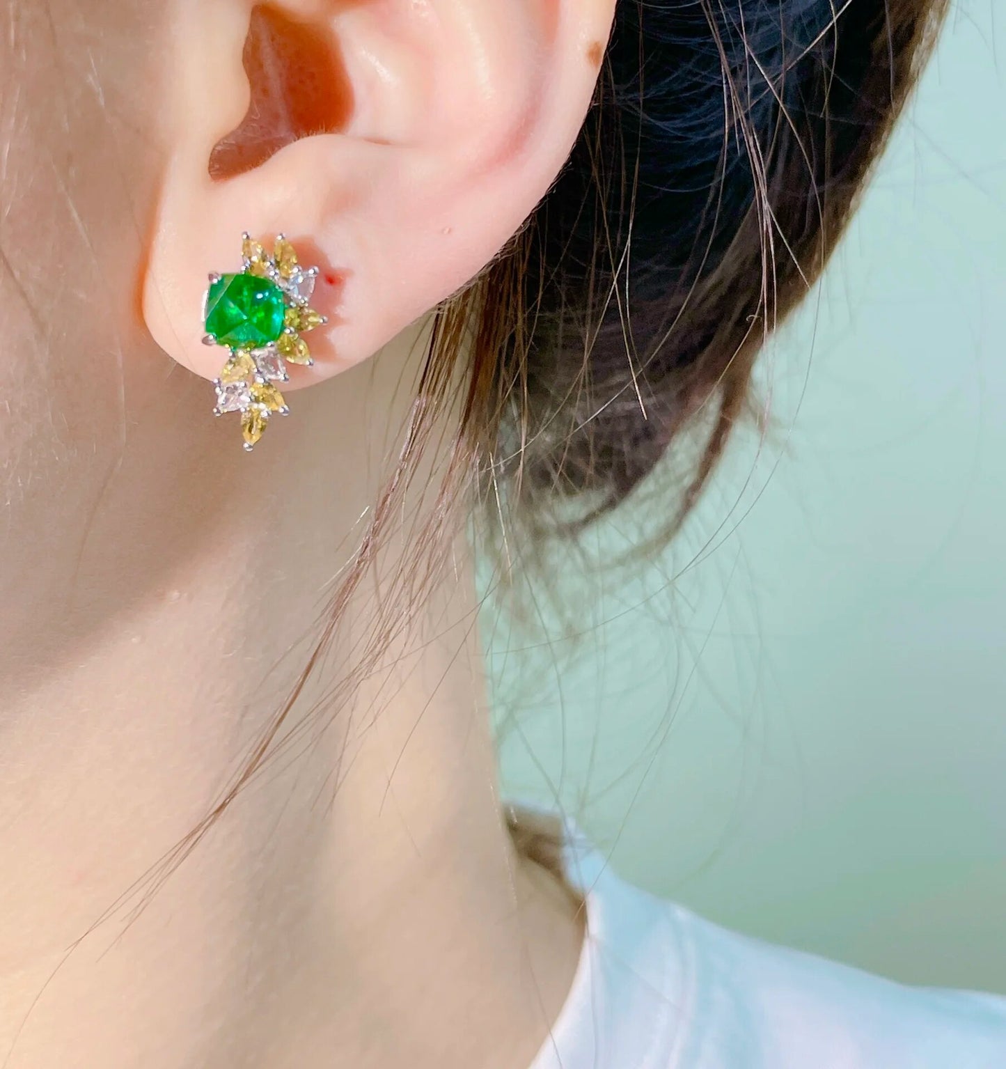 L716 Solid 18K Gold AU750 Nature Green Emerald 2.8ct Diamonds Female Drop Earrings for Women Fine Earrings