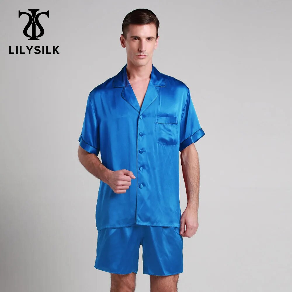 LILYSILK 100 Silk Pajamas Set Men 22 momme Silk Short Sleeve Male Nightwear Contrast Trim Sleepwear Men's Clothing Free Shipping
