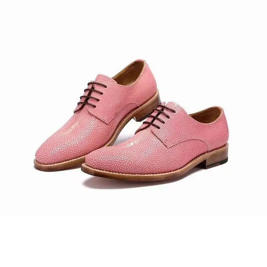 Authentic Real True Stingray Skin Men's Pink Blue Dress Shoes 100% Hand Stitched Exotic Genuine Leather Male Red Lace-up Oxfords