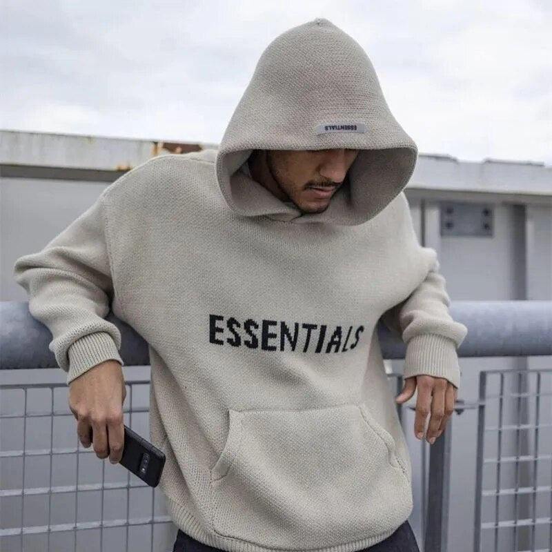 Knitted Pullover Kanye West Hooded Men's Women's Sweater Trend Streetwear Oversized Casual Knit Hoodies Men's Clothing Sweaters