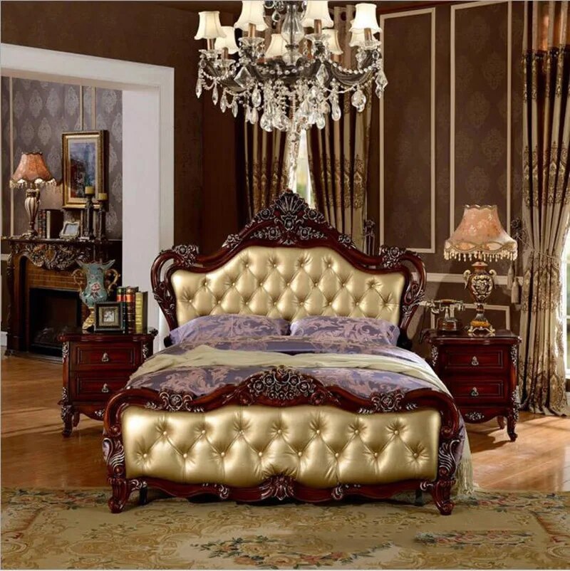 modern American solid wood country style Fashion bed 2 people bedroom set furniture d1419