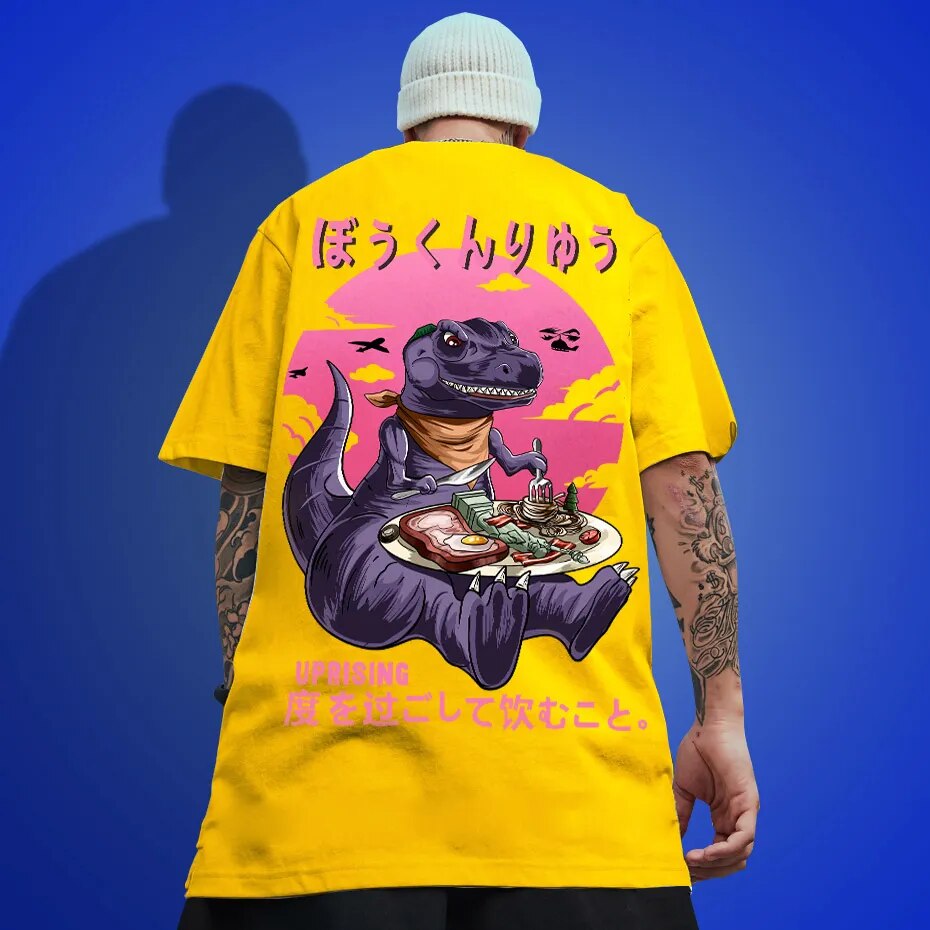 UPRISING t shirt Men Cartoon Dinosaur Printed Men's t shirt Summer Tee shirts O-Neck Fashion High Street Tees hip hop Streetwear