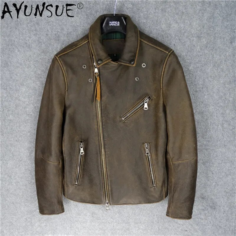 AYUNSUE Men Jacket Real Cowhide Leather 2020 Men's Clothing Motorcycle Autumn Coat Male Luxury Mens Clothes Hommes Veste LXR506