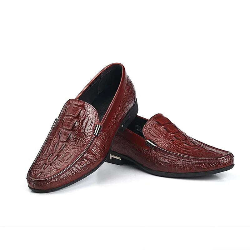 Phenkang Men Leather Alligator Texture Slip-On Casual Shoes Male Sneakers loafer Mens Coffee Men's Loafers Driving Shoes