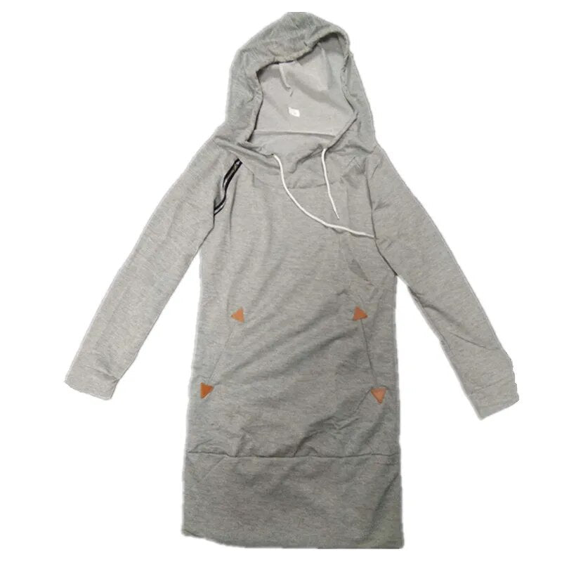 Bikoles Spring Autumn Hooded Drawstring Women's Sweatshirt Dress Fashion Solid Pocket Package Hip Ladies Mini Dresses Plus Size