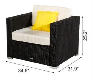 8Pcs Patio Furniture Set Include 3 Armless Sofa 3 Corner Sofa 1 Single Sofa 1 Table PE Wicker Rattan Steel Black[US-Stock]