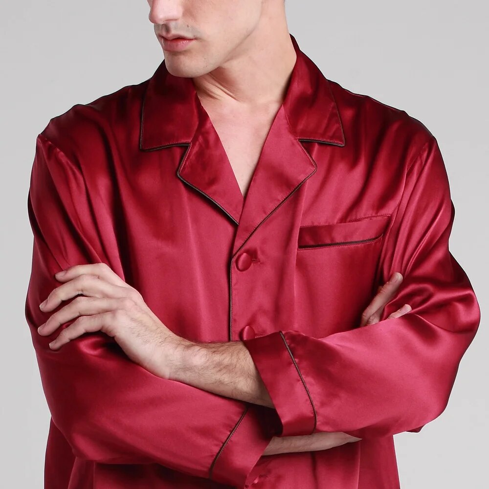 LILYSILK 100 Silk Pajamas Set For Men 22 momme Luxury Natural With Contrast Trim Men's Clothing Free Shipping
