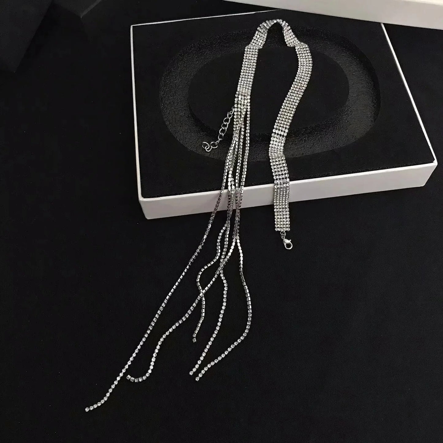 High-end luxury long rhinestone tassel choker necklace,delicate and elegant girlcubic zircon necklace gift party wedding jewelry