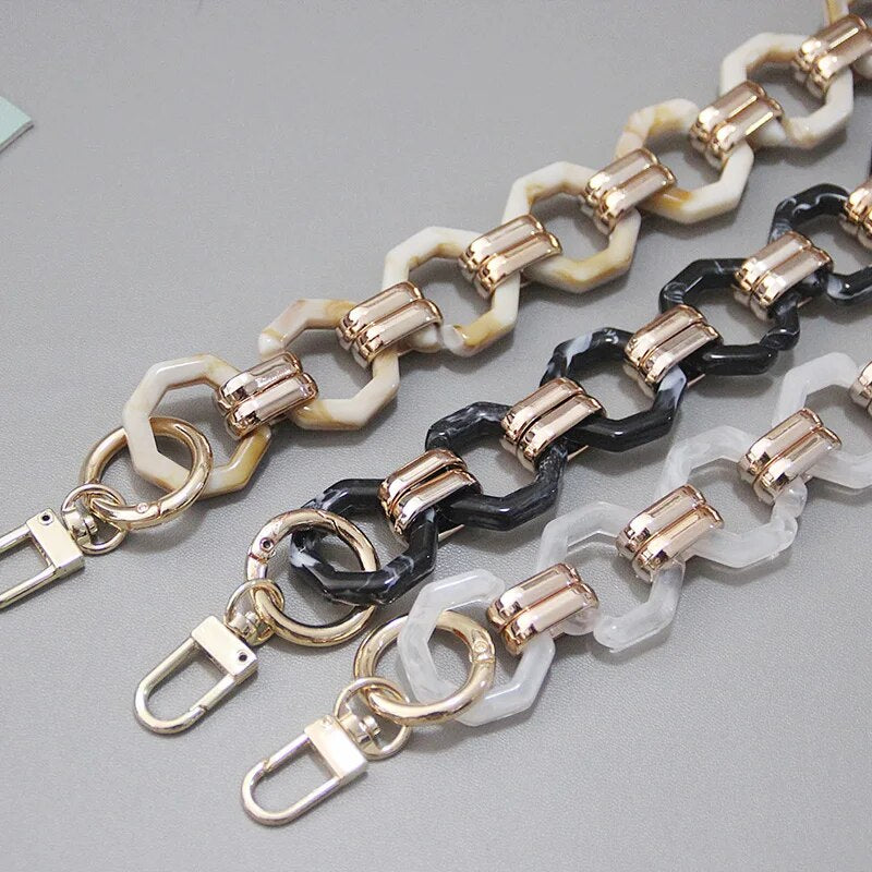40/80cm Woman Handbag Chain Black Solid Color Acrylic Metal Bag Chain Luxury Bag Strap With Gold Buckle Women Shoulder Bag Strap