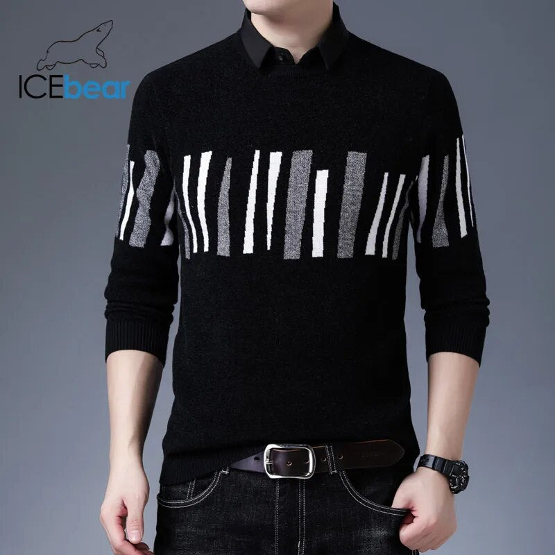 ICEbear 2021 Fall New Products Men's Long Sleeve Shirt Collar Pullover Fashionable Patterned Men's Clothing 1927