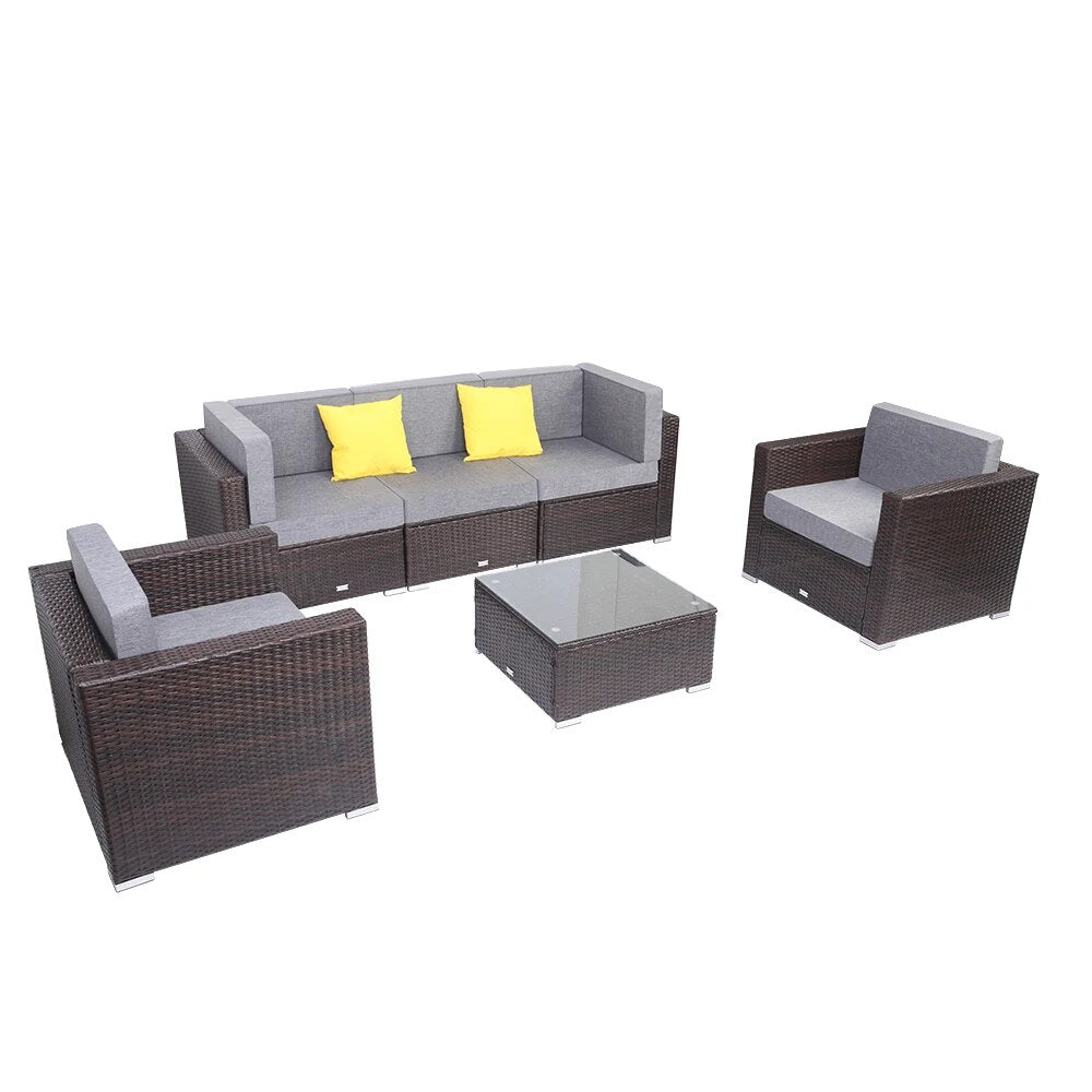 Two Styles US Warehouse 6 Pieces Patio PE Wicker Rattan Corner Sofa Set Patio Furniture Set In Stock  for the outdoors and Patio