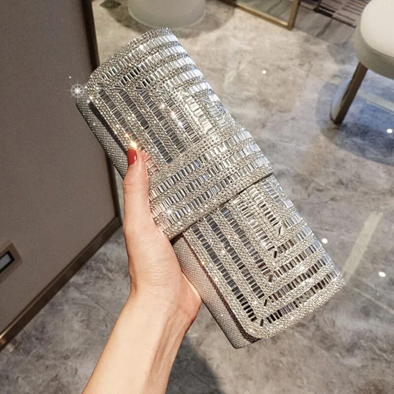 Black Clutch Purse and Handbag with Rhinestone Women's Party Evening Bag Luxury Wedding Clutch Female Shoulder Bag Bolso ZD1460