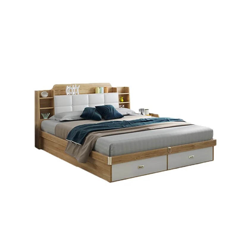 Modern minimalist furniture bed small apartment 1.5 / 1.8 meters double bed with soft back bed