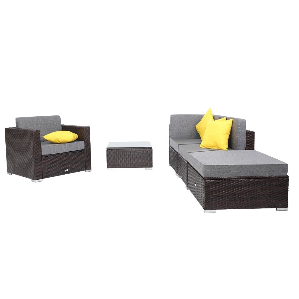 US Warehouse 5 Pieces Patio PE Wicker Rattan Sofa Set  Patio Furniture Set In Stock