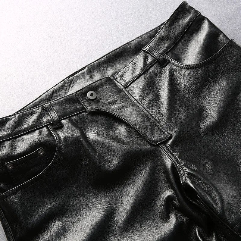 Windproof Cow Leather Pants Men Luxury Moto Biker Riding Genuine Leather Pants Man Long Trousers Cowhide Military Cargo Pants