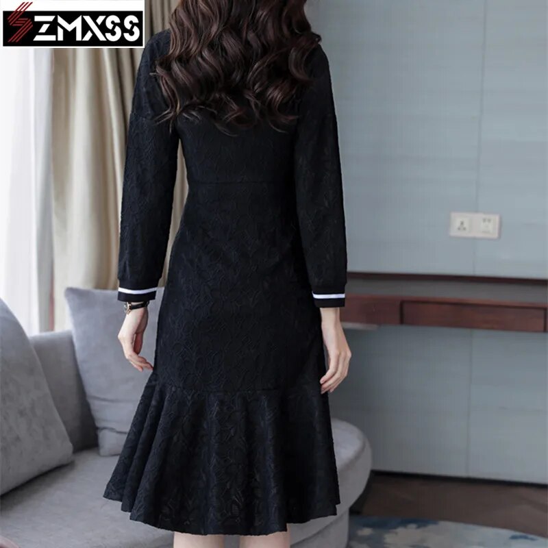 SZMXSS 2019 Korean Version Autumn New Women's Clothing V-Neck Pleated Slim Printed Pencil Dress Long-Sleeved Mini Dresses