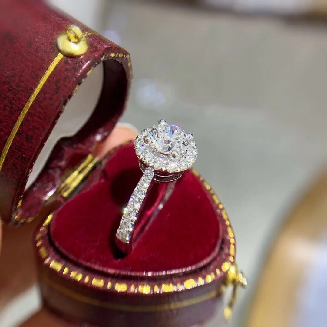 18k White Gold Real Natural Diamond Engagement Ring 1.00carat I color SI 2 with side real diamond 0.483carat Gift For Lady