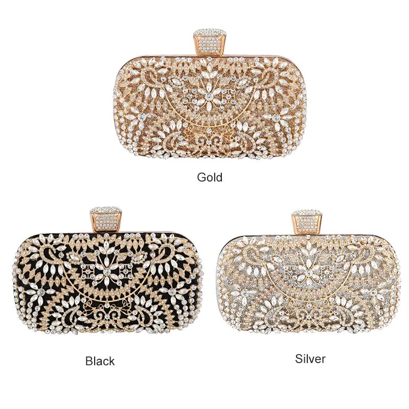 Diamond Evening Clutch Bag For Women Wedding Golden Clutch Purse Chain Shoulder Bag Small Party Handbag With Metal Handle ZD1397