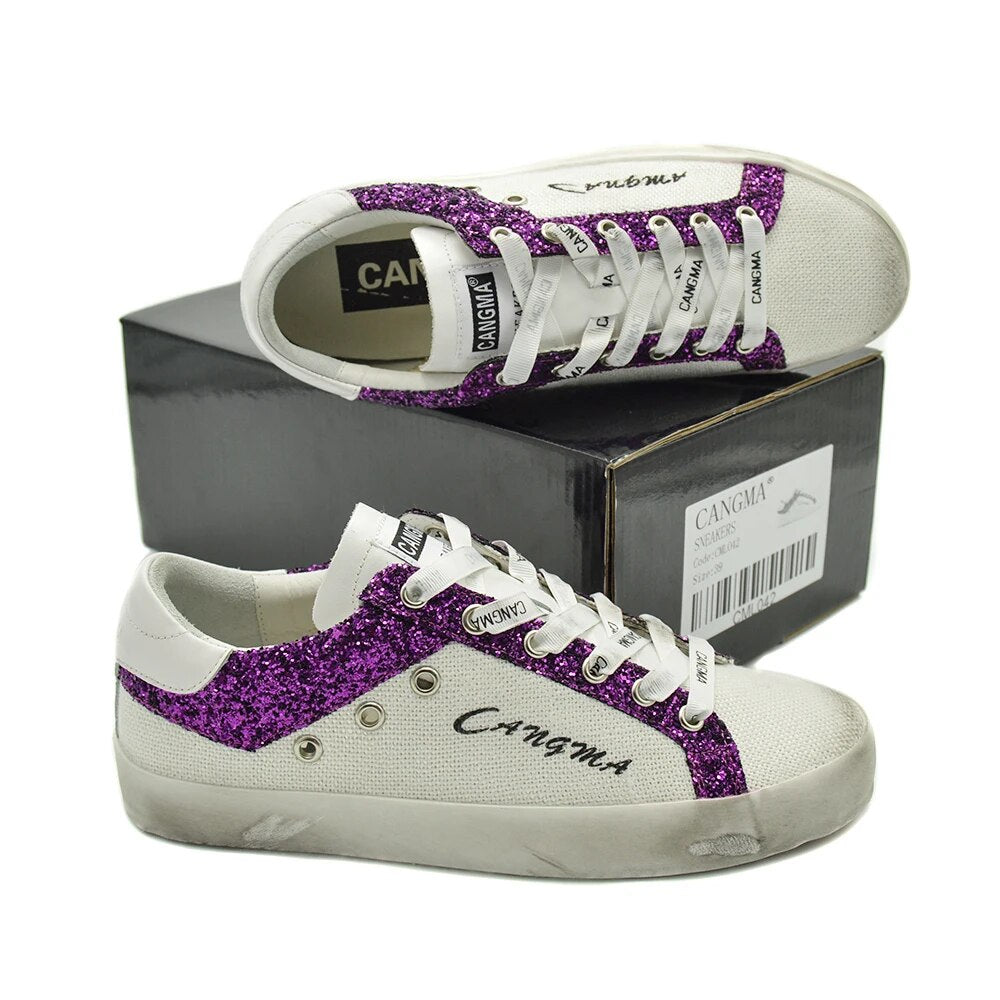 Luxury Brand Designer Sneakers Women Men Shoes Casual Shoes Canvas Sequined Leather Hemp White Shoe Adult Female Male