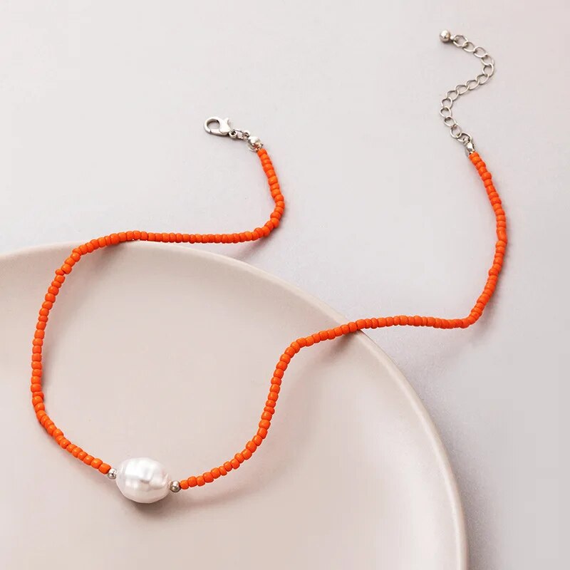 Tocona Colorful Beaded Necklace for Women Charms Luxury Pearl Stone Chain Choker Handmade Ajustable Boho Jewelry Collar 18238