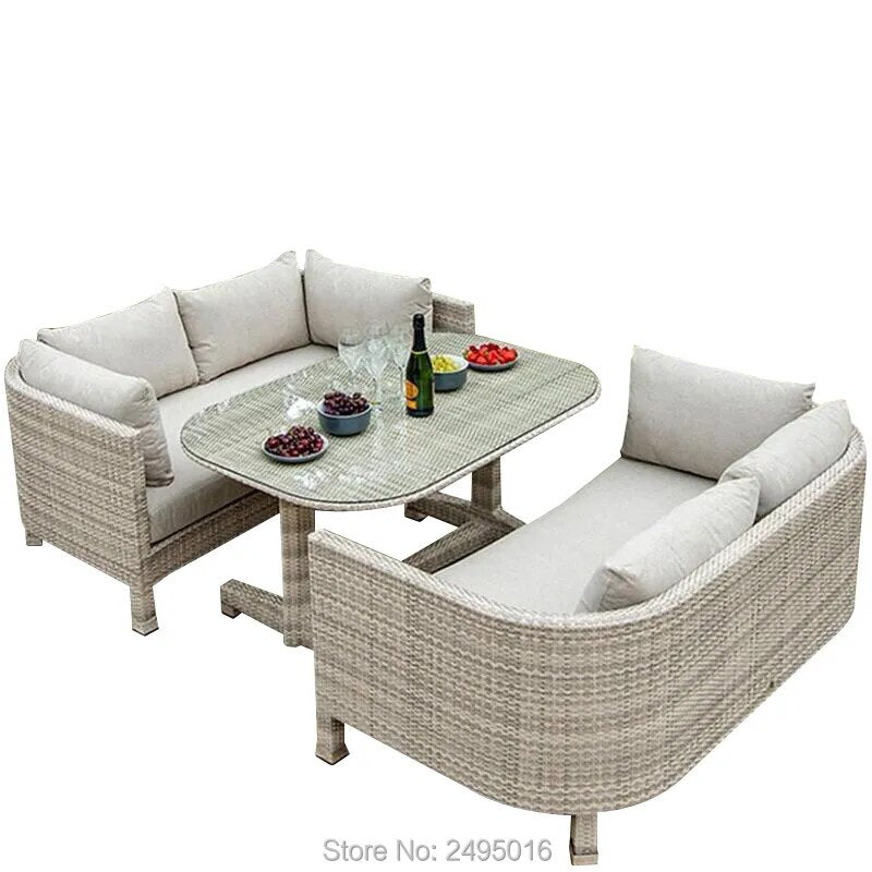 3 pcs Outdoor Furniture dining set metal Frame rattan sofa coversation set space saving coffee shop patio yard poolside garden