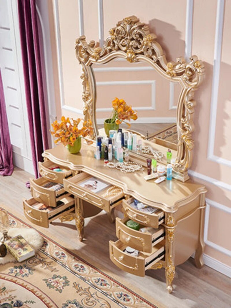 European mirror table modern bedroom dresser French furniture gold french dressing table  10953
