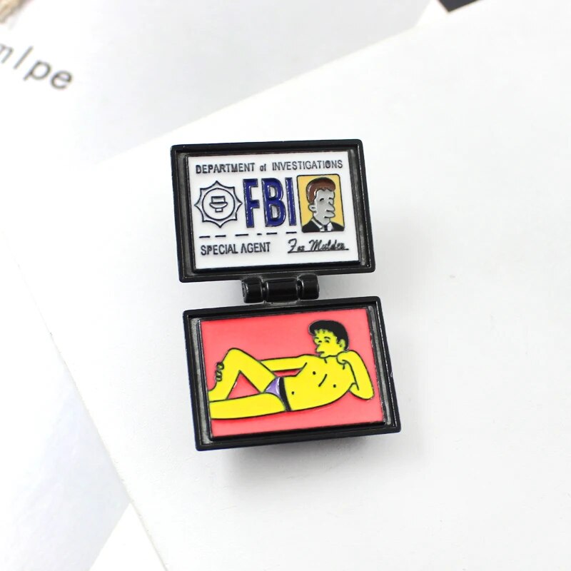 FBI Brooch Business Card Special Agent Simpsons X-Lime Badge Fun Cartoon ID Card Enamel Pins Punk Trendy Coat Lapel Jewelry Gift