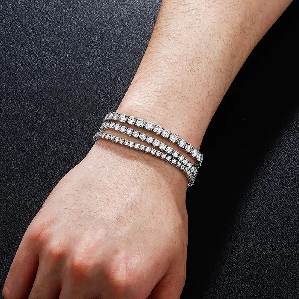 TOPGRILLZ 925 Sterling Silver D Color Moissanite Bracelet 3-5mm Round Cut Tennis Bracelet High Quality Hip Hop Fashion Jewelry