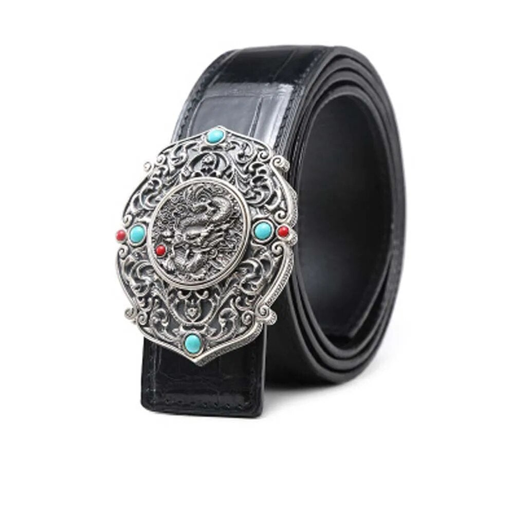 linshe  men belt  male  Genuine crocodile  leather  925 silver  buckle  crocodile male belt  business  leisure  belts