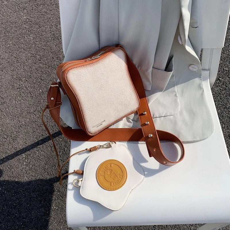 Fun Toast Design Crossbody Bag Pu Leather Fashion Women Purses and Handbags Girl's  Shoulder Bag Female Clutch Bag 2021 New