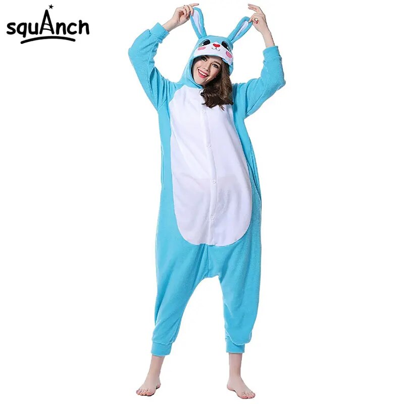 6 Models Rabbits Onesie Cute Kigurumis Pink White Polar Fleece Animal Pajama Bunny Suit Carnival Holiday Outfit Winter Sleepwear