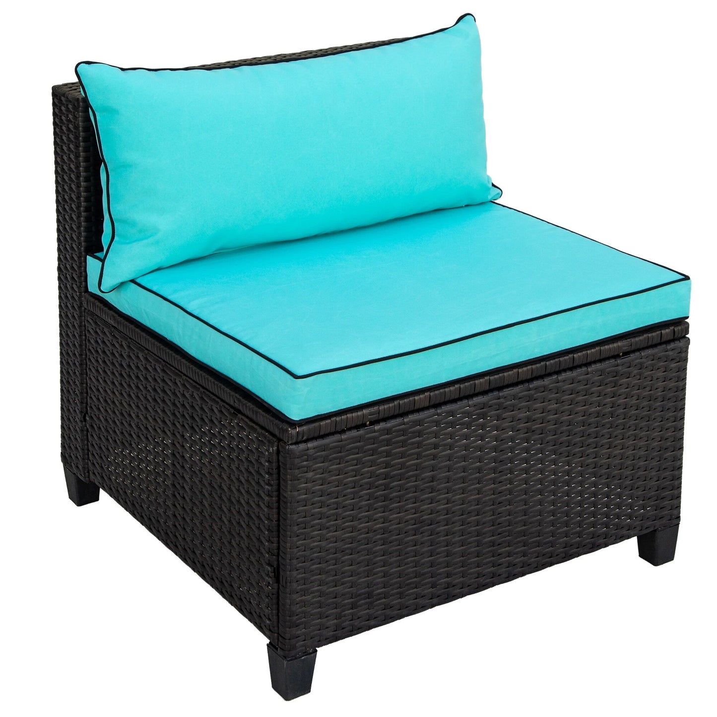 Rattan Wicker Outdoor Patio Furniture Set U-Shape Sectional w/ Cushions&Accent Pillows 1 Table+4 Armless+2 Corner Sofa[US-Stock]