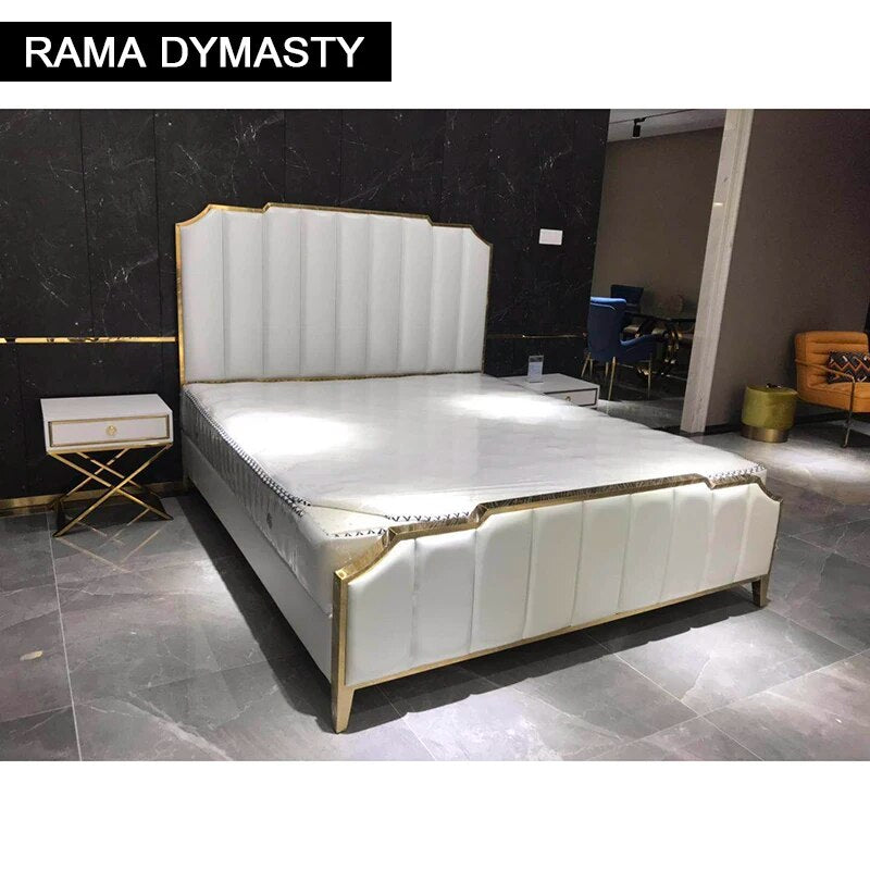 RAMA DYMASTY genuine leather soft bed modern design bed bett, cama fashion king/queen size bedroom furniture