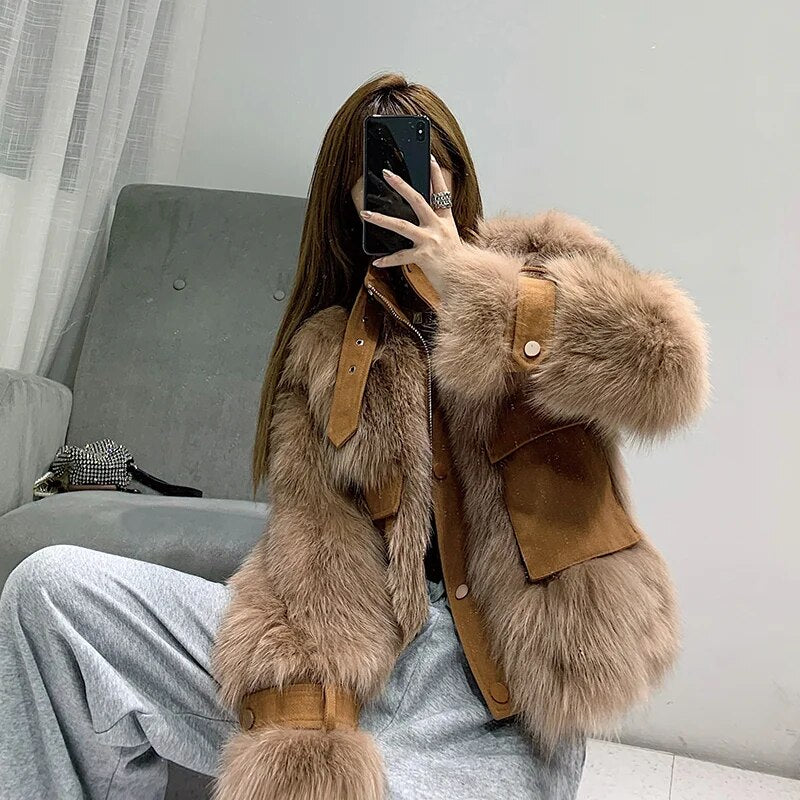 Fashion Super Quality Real Fox Fur Coat Autumn Winter Female Jacket Vintage Elegant Women's Clothing Mulheres Casacos Zjt1641