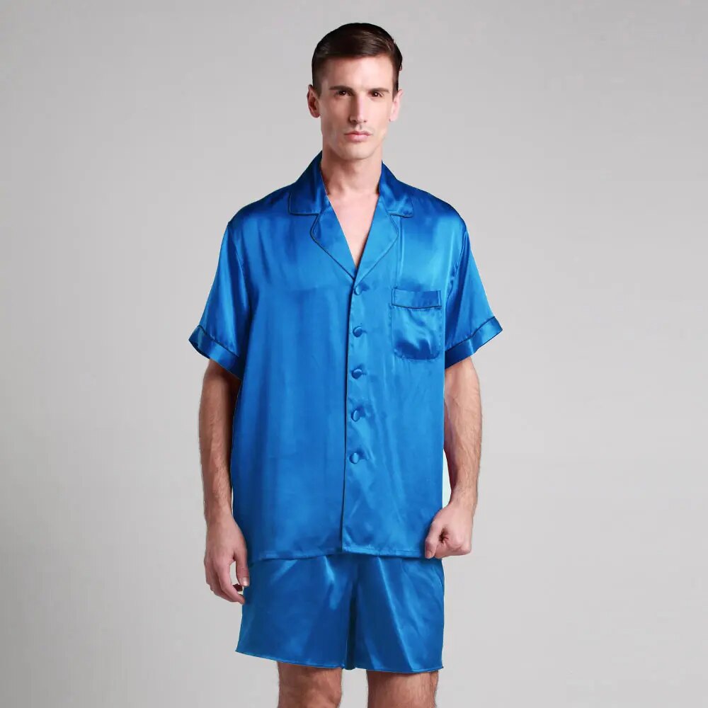 LILYSILK 100 Silk Pajamas Set Men 22 momme Silk Short Sleeve Male Nightwear Contrast Trim Sleepwear Men's Clothing Free Shipping