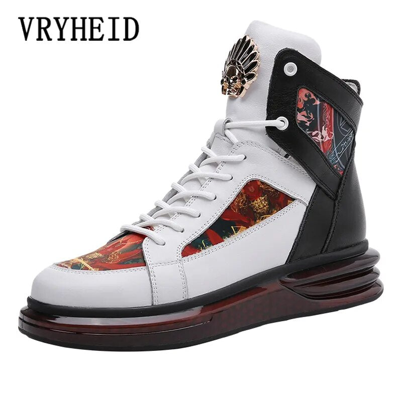 VRYHEID New Genuine Leather Men Boots Fashion High Top Breathable Casual Sneakers Zapatillas Personality Street Style Men Shoes
