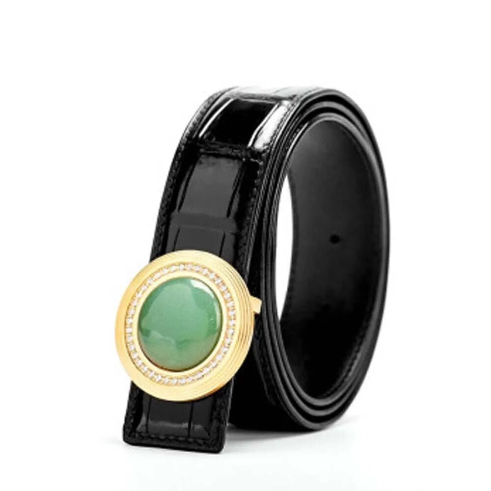 Menggeka Thai crocodile leather belt men stainless steel buckle and jade buckle men belt male crocodile belt