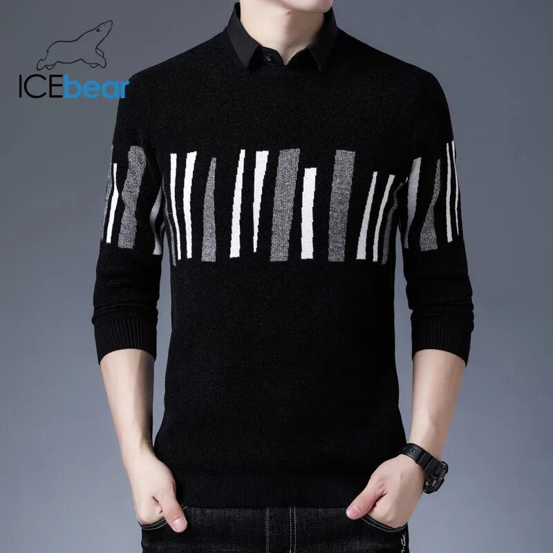 ICEbear 2021 Fall New Products Men's Long Sleeve Shirt Collar Pullover Fashionable Patterned Men's Clothing 1927