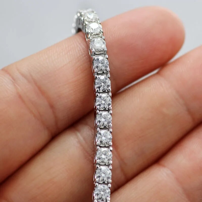 Lab Grown Test Positive Round Brilliant DEF Color 27 Pcs 6.5mm CTW Near 27 Carats Moissanite 14K White Gold 18cm Tennis Bracelet