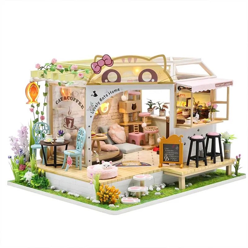 CUTEBEE DIY Dollhouse Kit Wooden Doll Houses Miniature Furniture Kit Casa With Dust Cover Led Toys for Children Birthday Gift