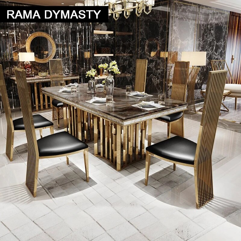 Rama Dymasty stainless steel Dining Room Set Home Furniture modern marble dining table rectangle table