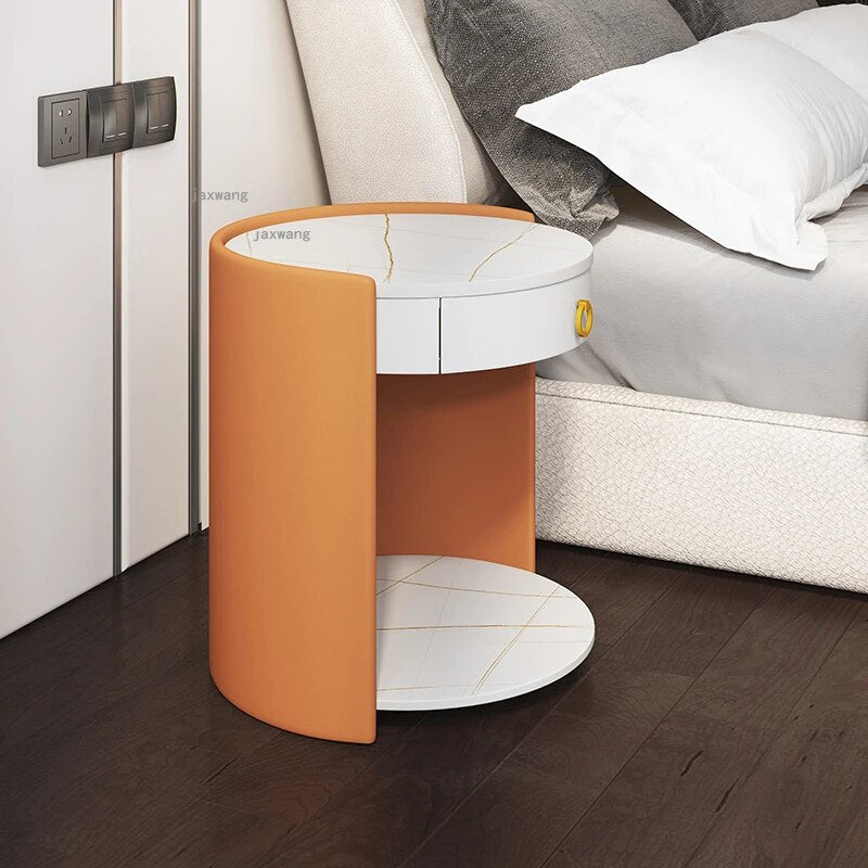 Nordic Homestay Villa Bedside Table Simple Apartment Bedroom Round Nightstand Creative Home Furniture Leather Storage Cabinets