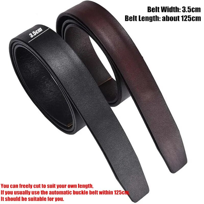 200pcs Authentic 3.5cm Width Men Genuine Leather Belts,Second Layer Cowhide Automatic Buckle Waistband,without Belt Buckle 125cm
