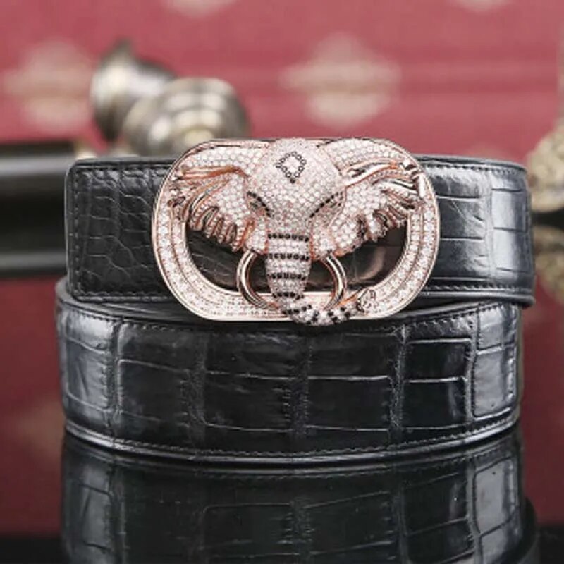 VVBrown new  business  male  Smooth buckle  men belt elephant  Stainless steel  Plate buckles  men belt  true  crocodile leather