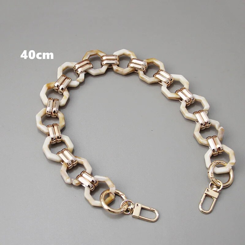 40/80cm Woman Handbag Chain Black Solid Color Acrylic Metal Bag Chain Luxury Bag Strap With Gold Buckle Women Shoulder Bag Strap