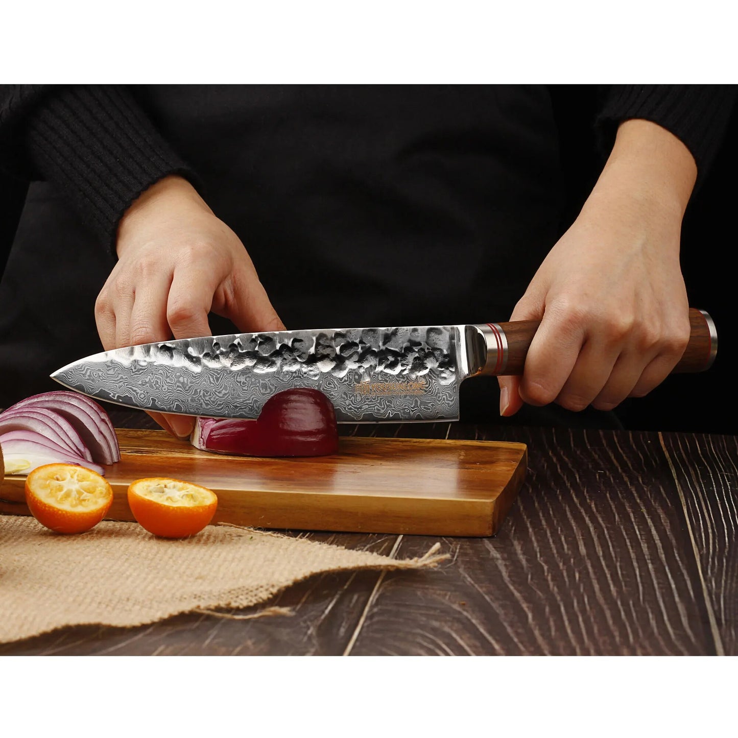 YOUSUNLONG Chef Knife 8 Inch Professional Gyuto Damascus Steel V10 Steel Core,Natura Americas Walnut Wood Handle