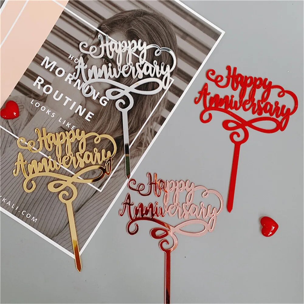 New Happy Anniversary Acrylic Cake Topper Mommy Daddy Acrylic Cupcake Topper For Wedding Birthday Party Cake Decorations 2022