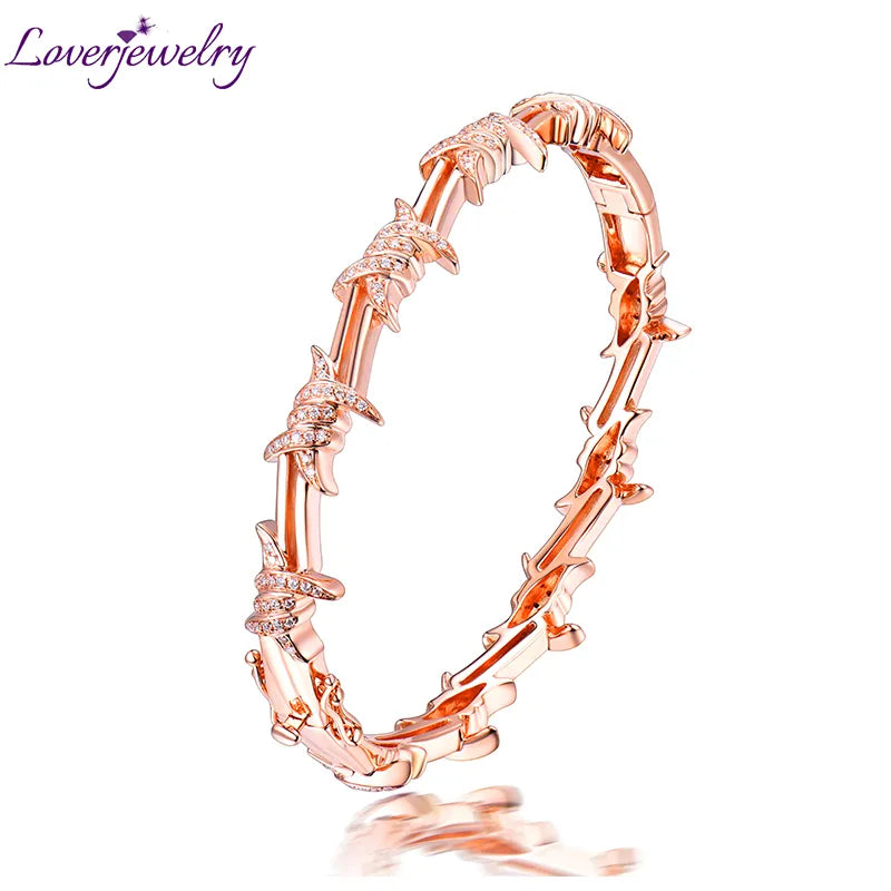 LOVERJEWELRY Diamonds Bangles Lady Wedding SI Genuine Diamonds Real 18Kt Rose Gold Bracelets For Women Luxury Lewels 2022